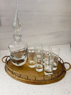 Vintage Brass & Glass Bar Set